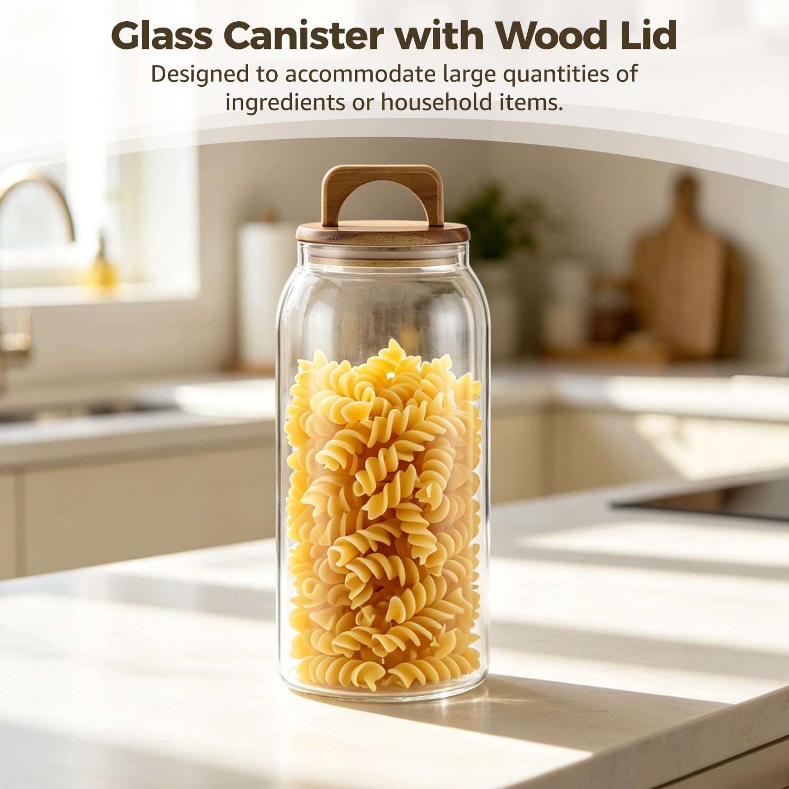 Glas Vorratsglas mit Akazienholzdeckel, 105 oz / 3100 ml großes transparentes Aufbewahrungsgefäß mit Silikonring, für Kaffee, Mehl, Zucker, Snacks, Trockenwaren