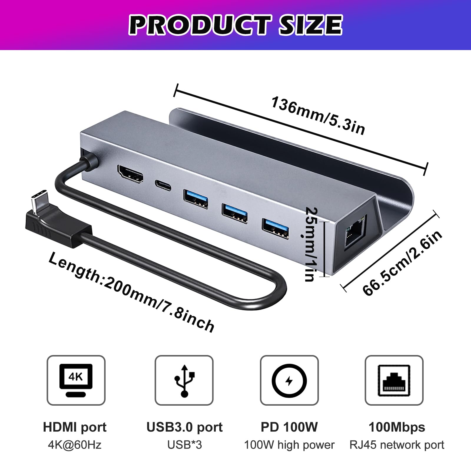 Switch Docking Station, 6 in 1 Docking Station USB C per Switch, Dock per Switch con HDMI 4K@60Hz, USB 3.0, Carica Rapida PD 100W, RJ45 100M