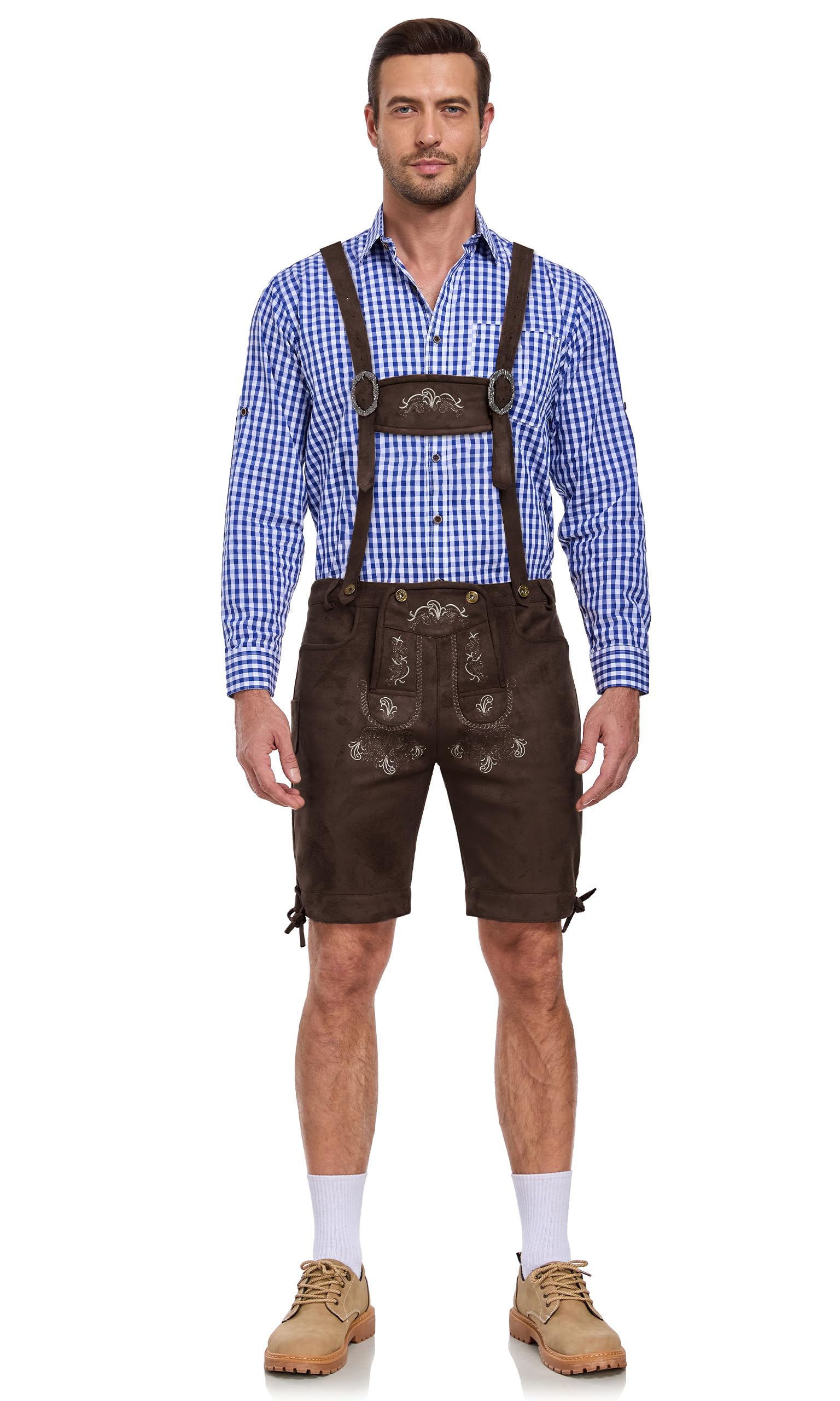 AMZHOTER Lederhosen Oktoberfest Uomo Lederhosen Vestito Tirolese Costume Pantaloni Oktoberfest Bavarese Costume Uomo
