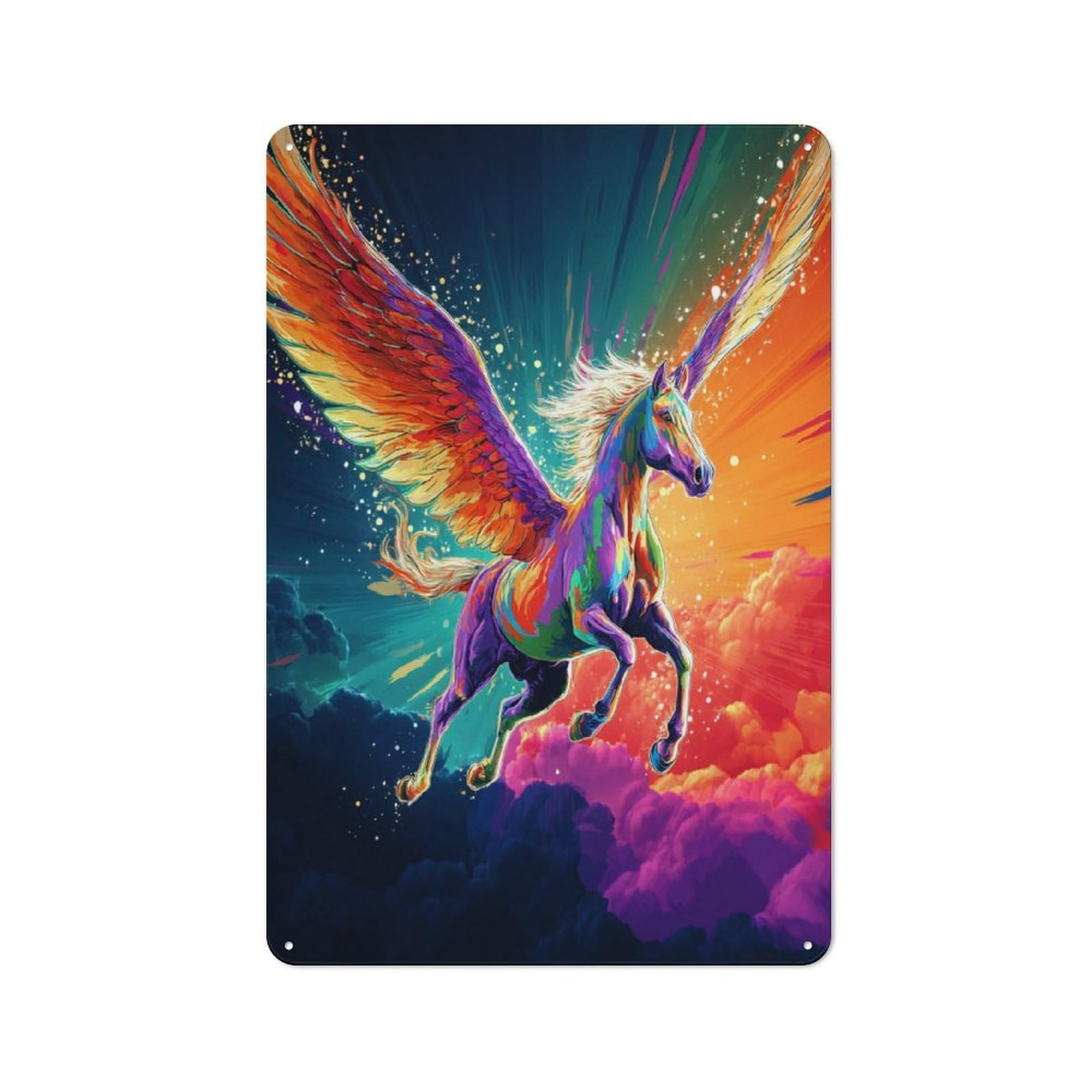 Junmoney Rainbow Pegasus In Flight -1 Modern Retro Metal Wall Decor 30X20cm, Metal Wall Sign For Loft, Studio, Office Or Creative Room