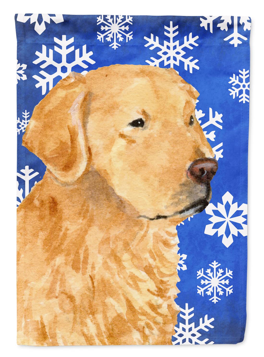 Golden Retriever drapeau hivernal grand format pour décorer votre jardin sous la neige