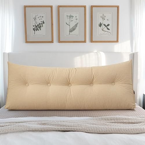 Miniatura 8 de BECHAEO Almohada de cuña de cama para cabecera, lectura y descanso lumbar para cama, sofá, almohada larga grande con bolsillos laterales, funda