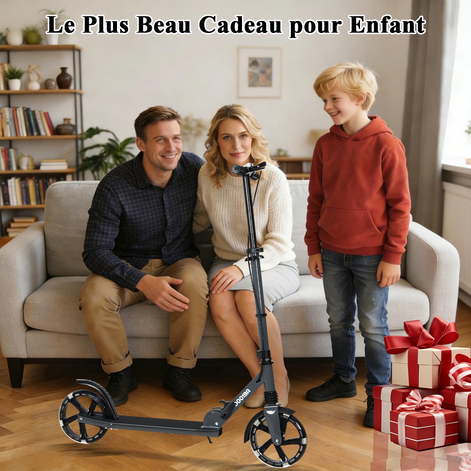 Trottinette Pliable Ado 9-14 Ans, Trottinette Adolescent avec Frein au Guidon, Trotinette Grande Roue 200MM, Trotinettes Guidon Hauteur Ajustable 3 Niveaux, Enfant/Ado 125-175CM, Charge 100KG