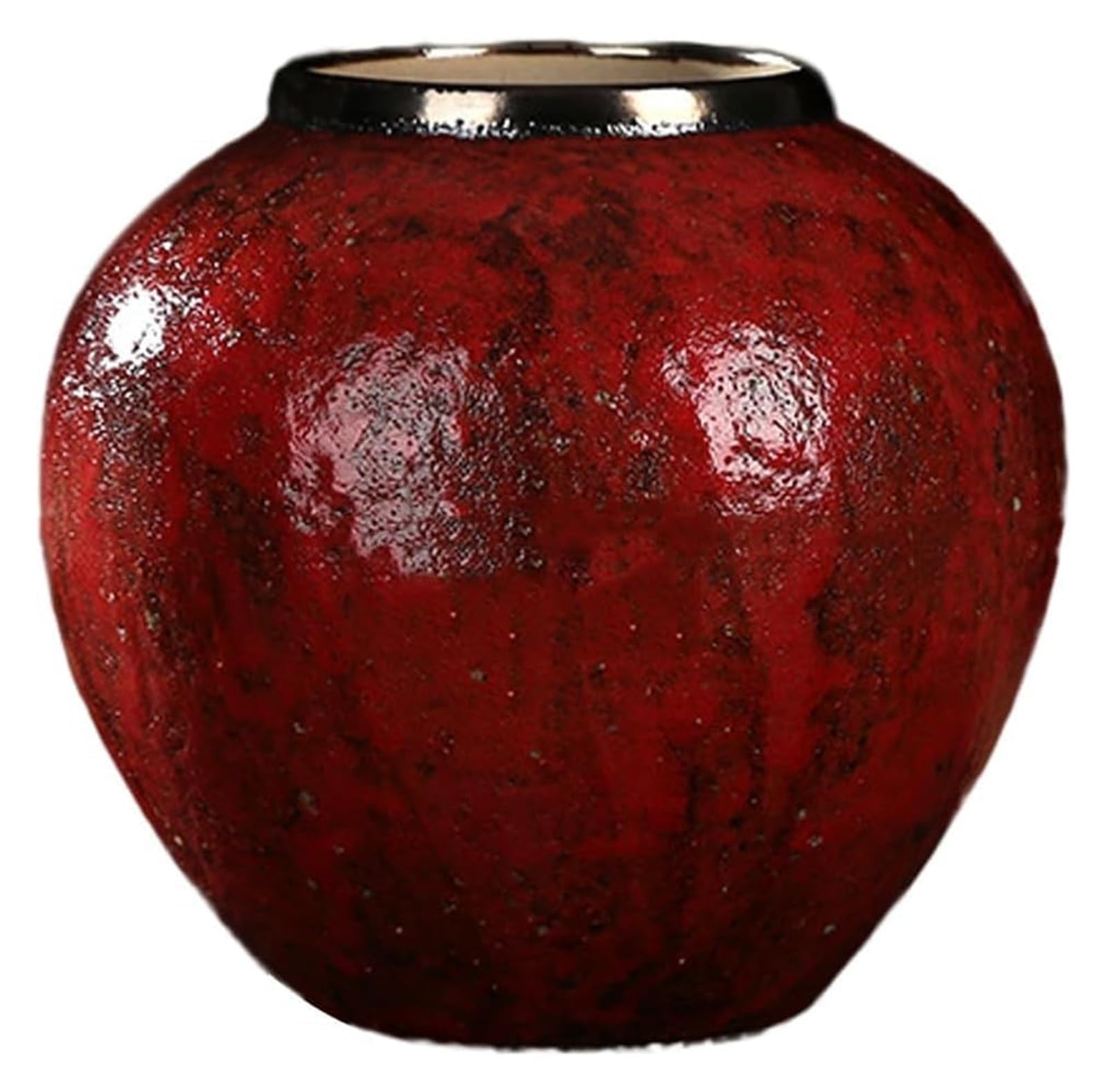Vase Desktop Ceramic Countertop Simple Retro Red Dried Flower Arrangement Pot Ornament(W22 X H21cm)