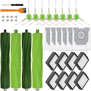 Replacement Parts for iRobot Roomba i3 i3+ i7 i7+ i4 i6 i6+ i8 i8+/Plus E5 E6 E7 j7 I,E &J Series Vacuum Cleaner, 2 Set Rubber Brushes, 8 Filters, 8 Side Brushes,6 Vacuum Bags