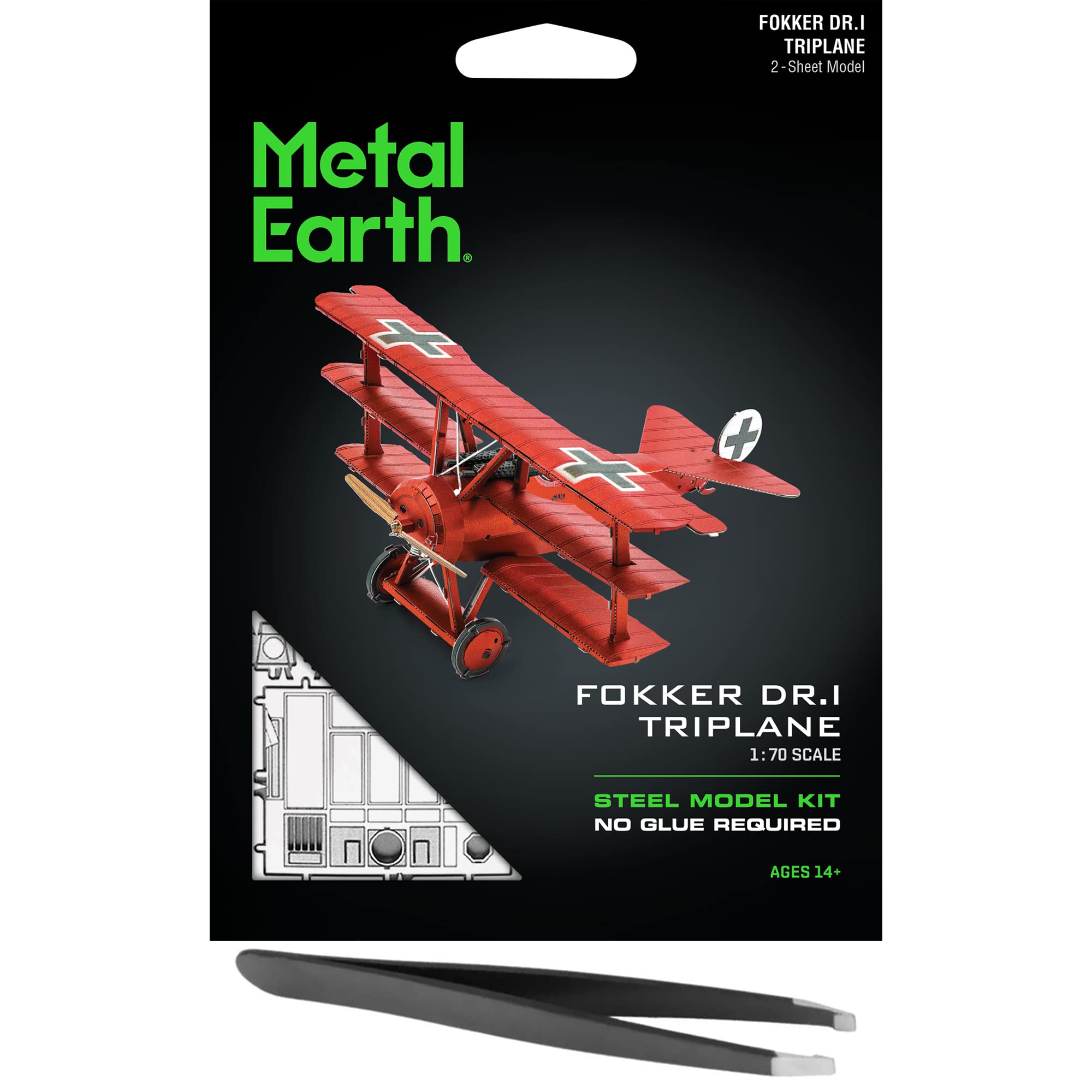 Metal EarthFascinations Fokker Dr. I Triplane 3D Model Kit Bundle with Tweezers