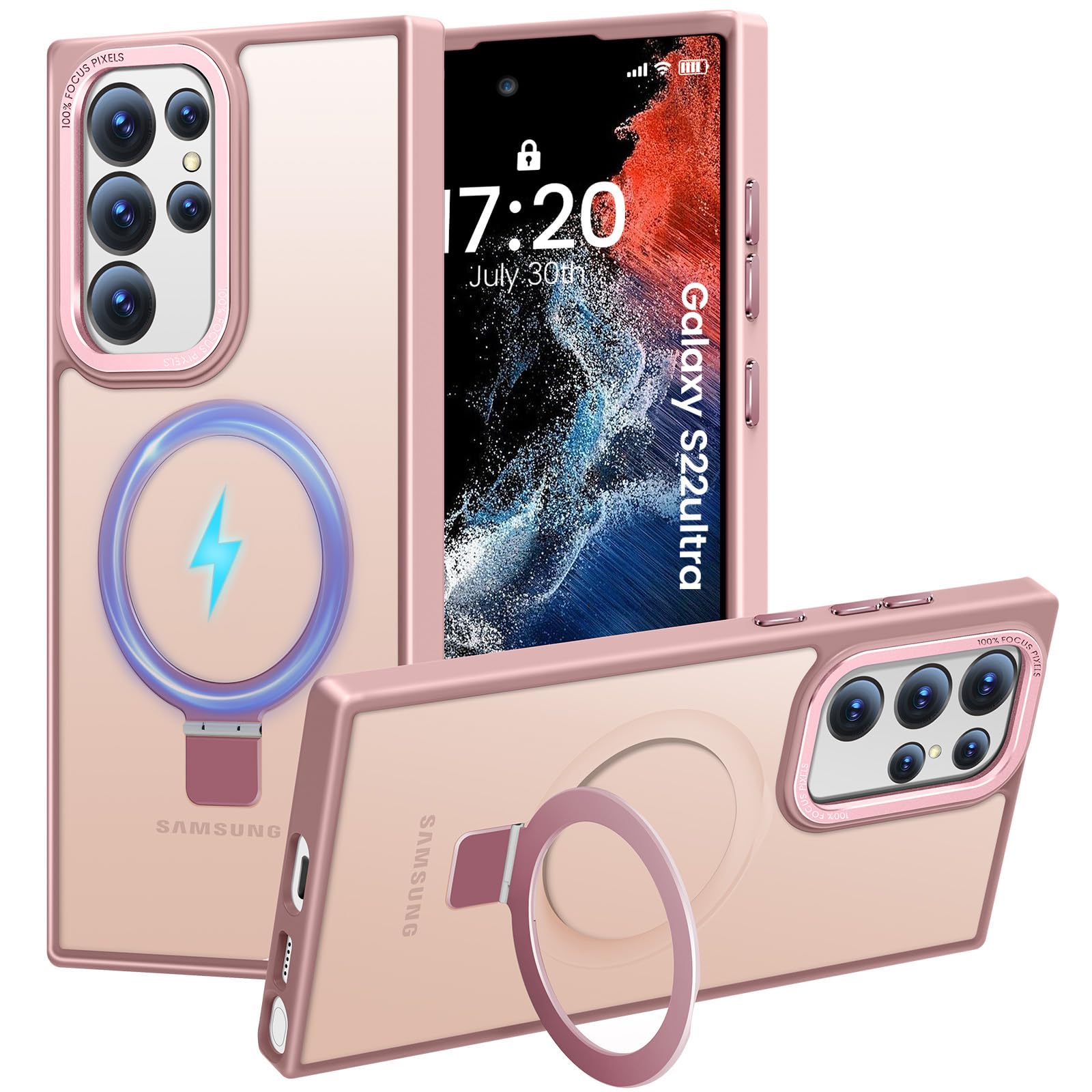 HuwaiH Magnetic Stand for Samsung Galaxy S22 Ultra Case, Military-Grade Protection, Anti-Fingerprint Anti-Scratch Translucent Matte Phone case for