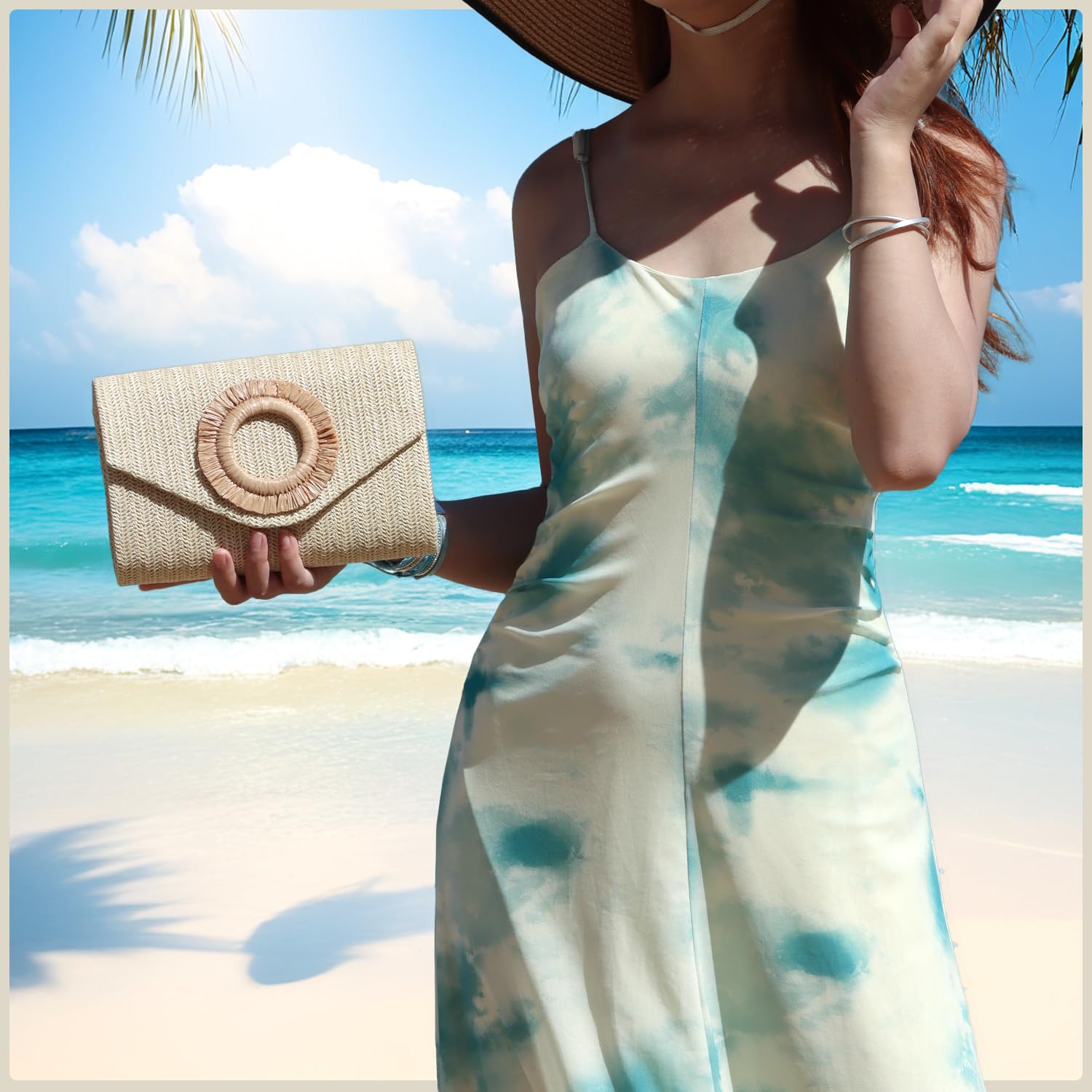 Bolsos de Paja para Mujer Bolso de Noche Tejido Bolsa de Playa de Verano para Fiesta Deshierbe Vacaciones