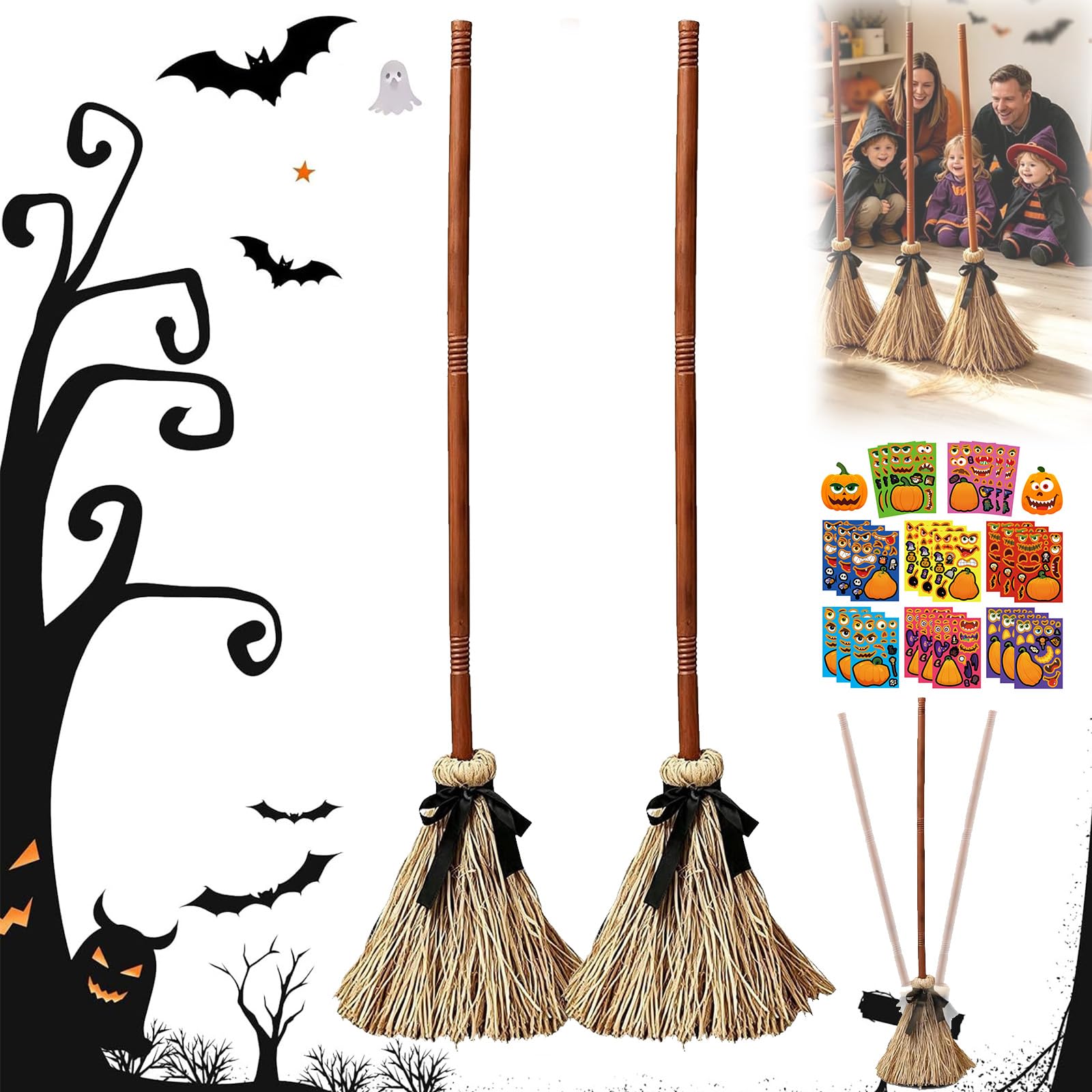 Moving Witches Broom Halloween Decoration with Motion Sensor (2pcs)