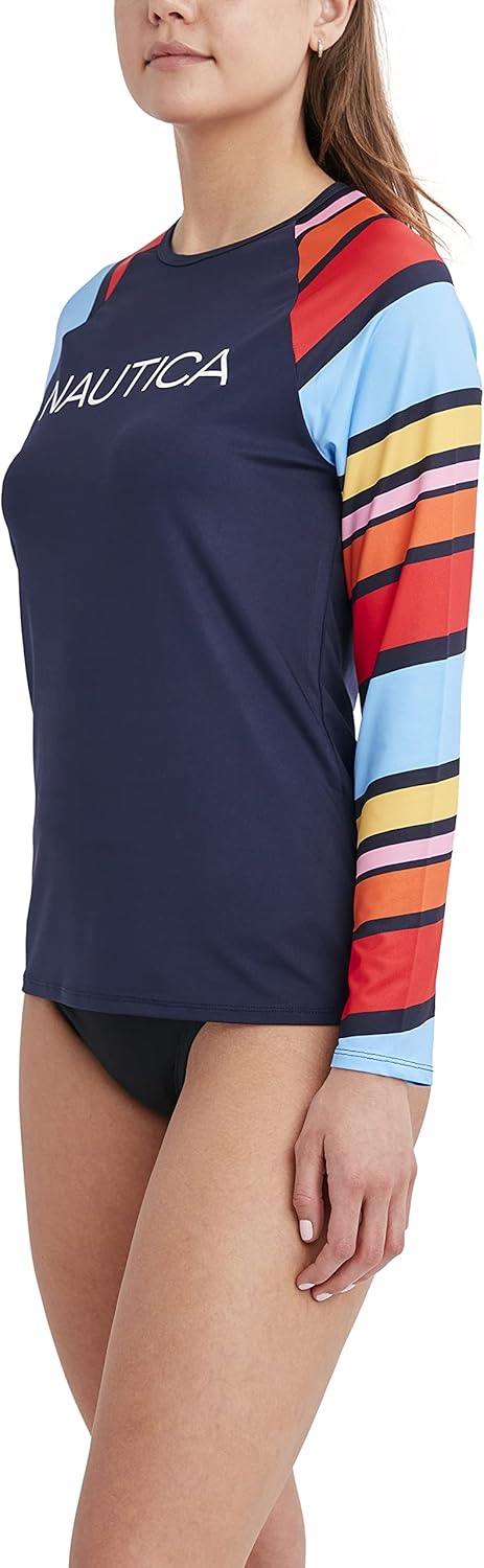 Nautica Women's Long Sleeve Rashguard – Quick-Dry, Sun Protection, Pool, Beach, Hiking, Yoga, Newport Stripe, Medium - Image 3