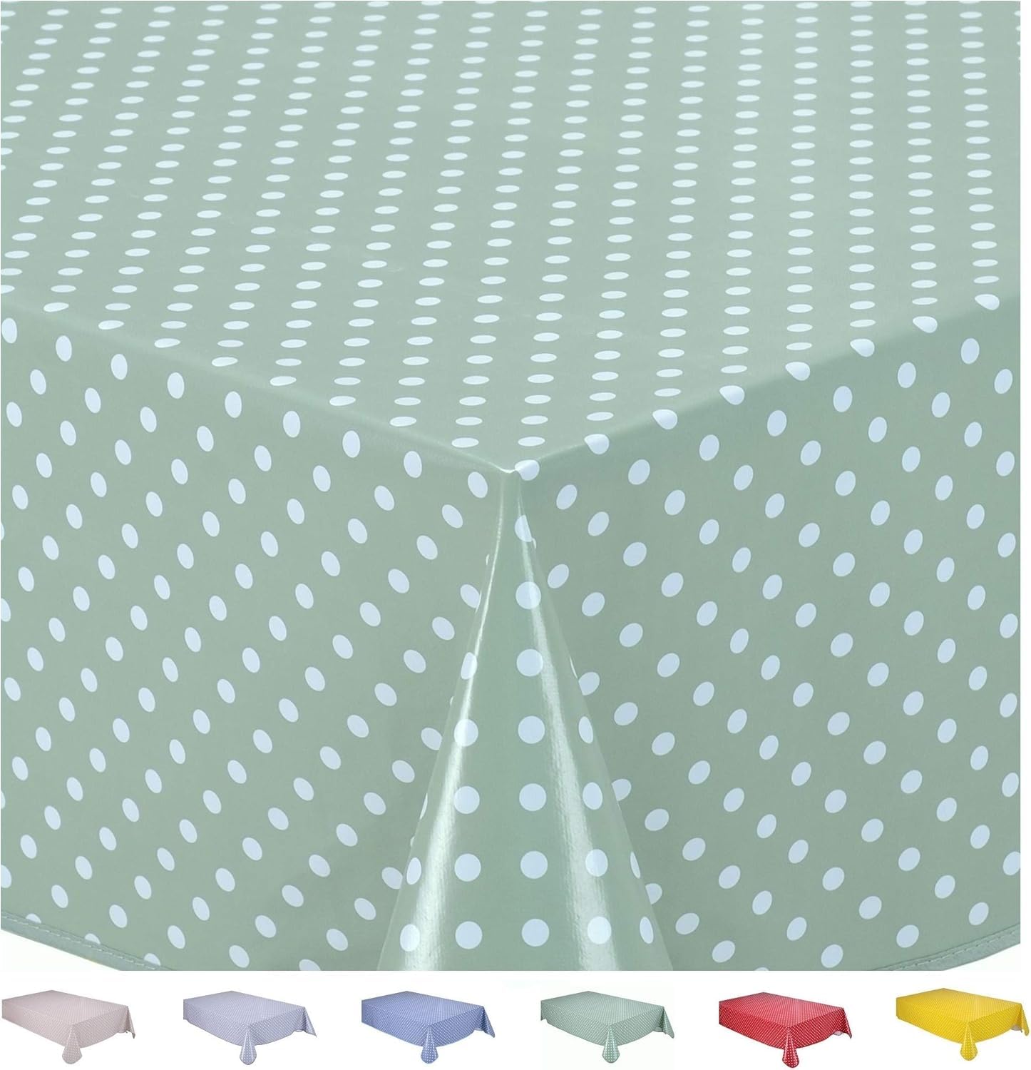 Home Direct Wipe Clean Table Cloth Oilcloth PVC Tablecloth Table Cover Protector Small Polka Dot 100cm x 140cm 39"x55" Sage Green