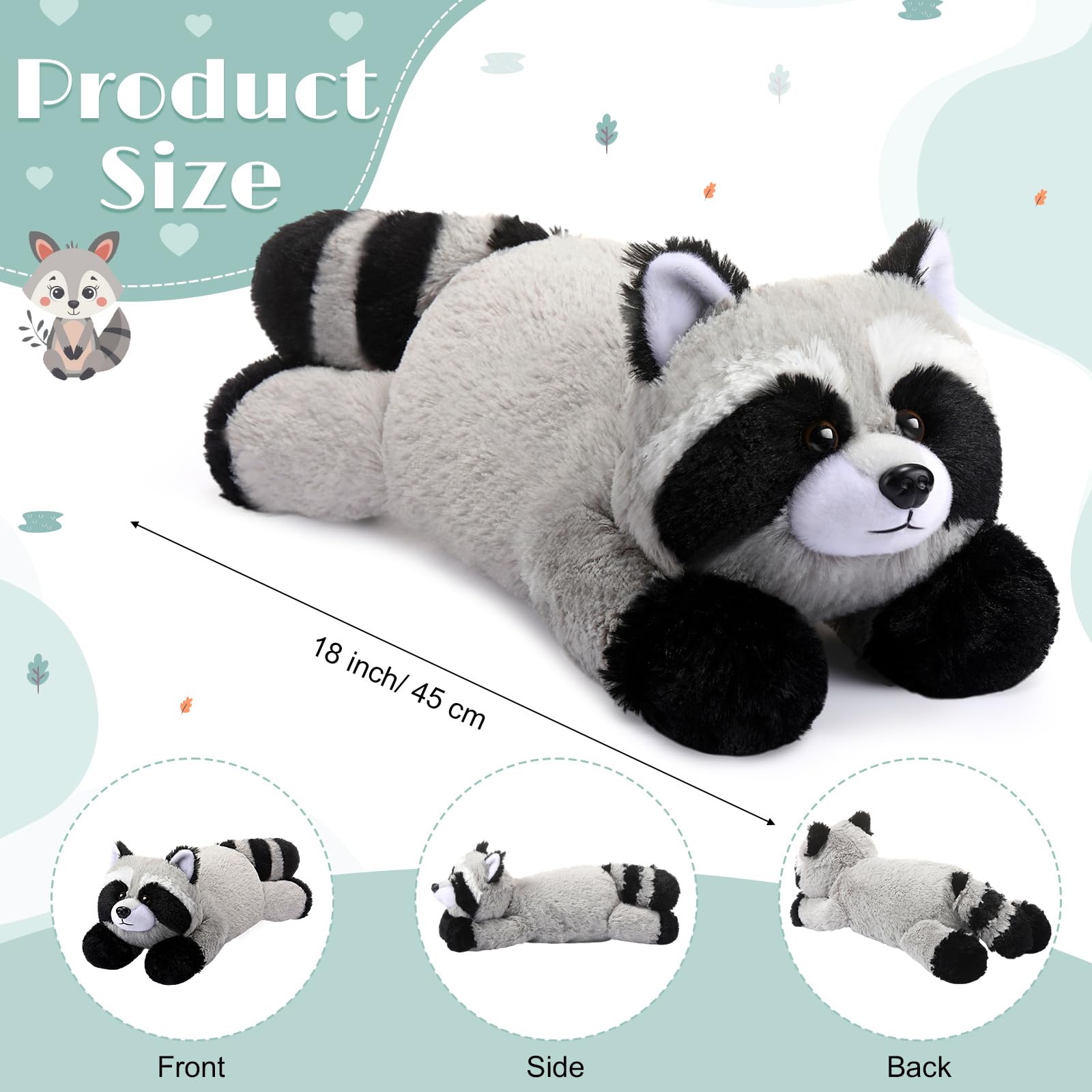 HyDren 18 Inch Raccoon Stuffed Animal 1.5 Lbs Weighted Soft Cuddly Realistic Raccoon Body Pillow Hug Sleeping Fluffy Plush Toys for Kids Birthday Gift Woodland Party Decor