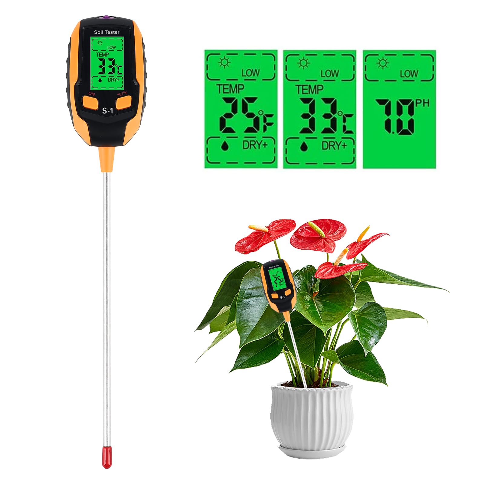 4-in-1 Soil Tester Moisture Meter, PH Meter