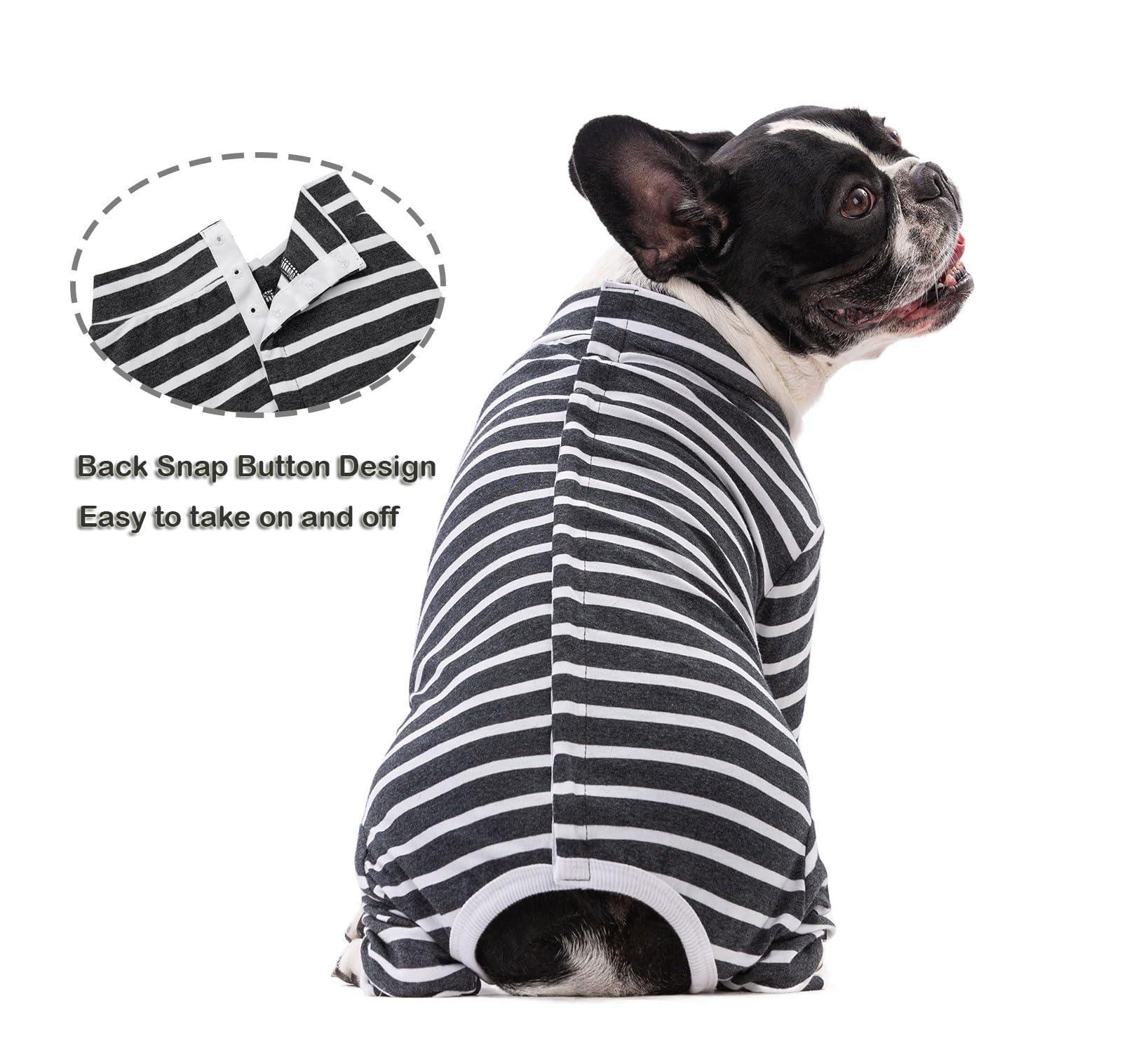Small Dog Clothes Pajamas PJS,Pet Surger Recovery Suits Jumpsuit,Elastic Classic Stripes Pet Onesie Protect Joints Anti Licking For Cats Small Medium Dogs_2XL(Dark Gray) - Image 4