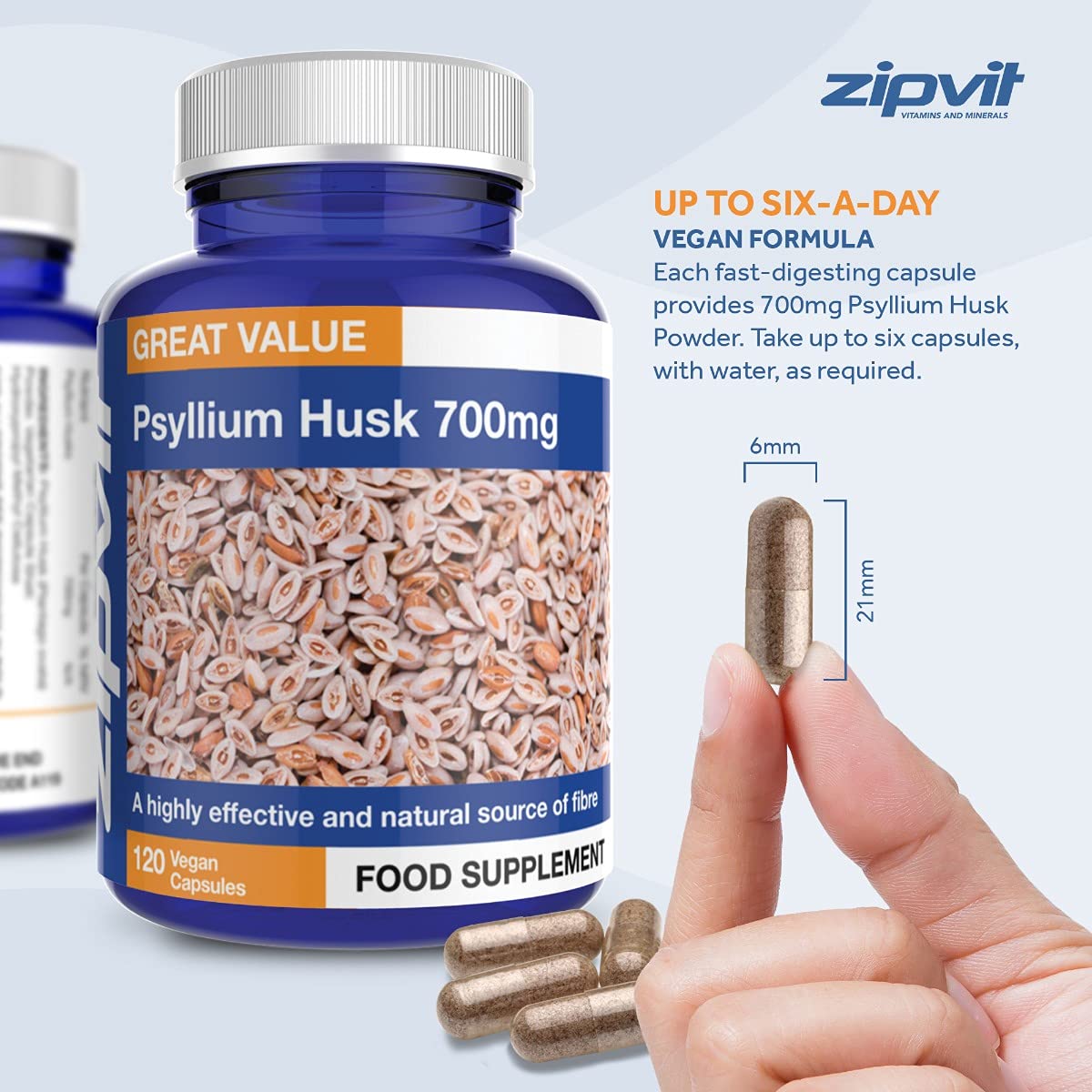 Psyllium Husk Capsules. 700mg Psyllium Husk Powder Per Capsule, 120