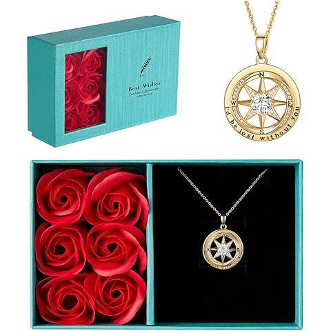 NORBU 925 Compass Necklace Gifts for Women Wife, 5A Cubic Zirconia Birthstone Womens Compass Necklace, Fine Jewelry as Anniversary Birthday Valentines Day Mothers Day Wedding Christmas Gifts for Her, I'd Be Lost Without You