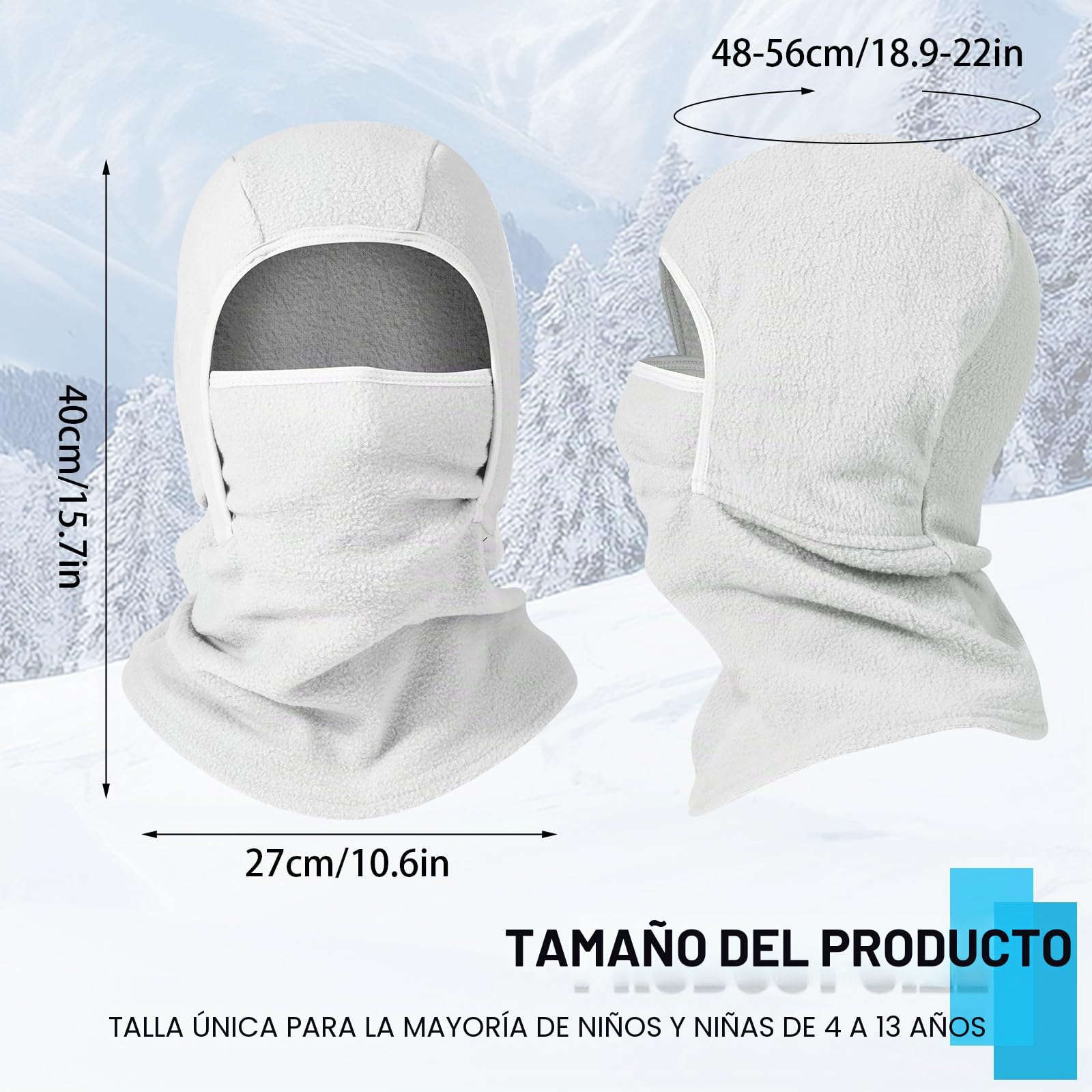 Pasamontañas Térmico Niños 4-13 Años, Invierno Multifunción Prueba de Viento Forro Polar Cálido Máscara de Esquí de Ciclismo Sombreros Gorro con Calentador de Cuello, Mascarilla para Niños Niñas