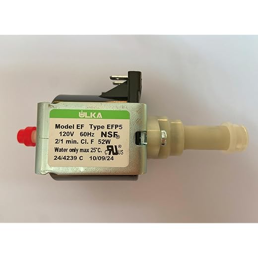 ULKA Pump Compatible with Breville Delonghi Gaggia Rocket Rancilio Expobar Espresso Machine Solenoid Vibratory Water Pump Replacement-120v 60Hz 52W 15 Bar-Model Type EFP5