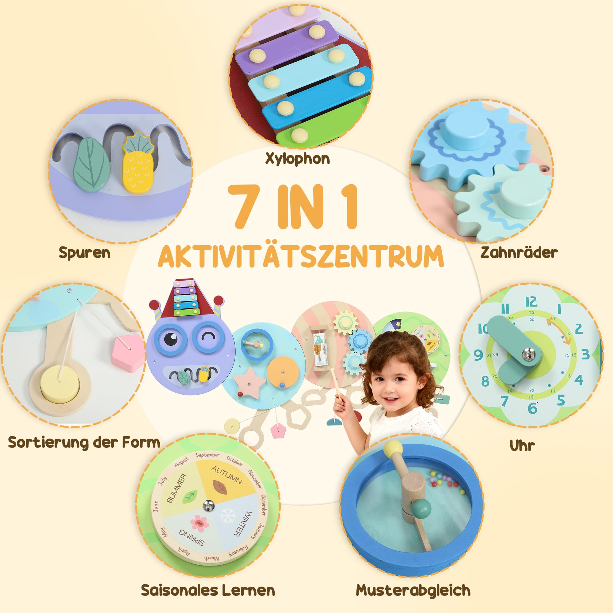 AIYAPLAY Caterpillar Montessori Busy Board zabawka sensoryczna tablica aktywności, ściana aktywności, centrum nauki, deska zajęcia, zabawka ścienna, prezent dla chłopców i dziewczynek od 3 lat