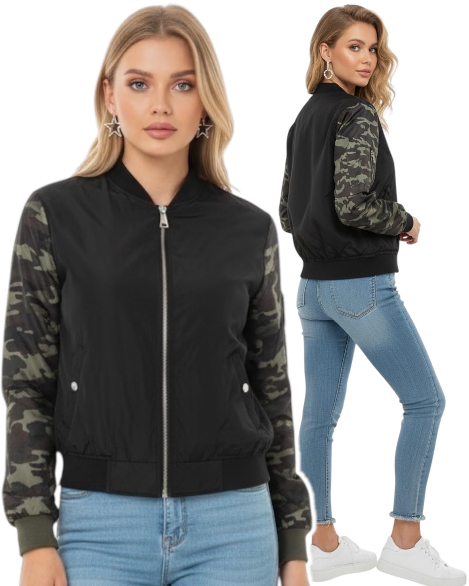 tobeinstyle Women's Lightweight Bomber Jacket-picture-21