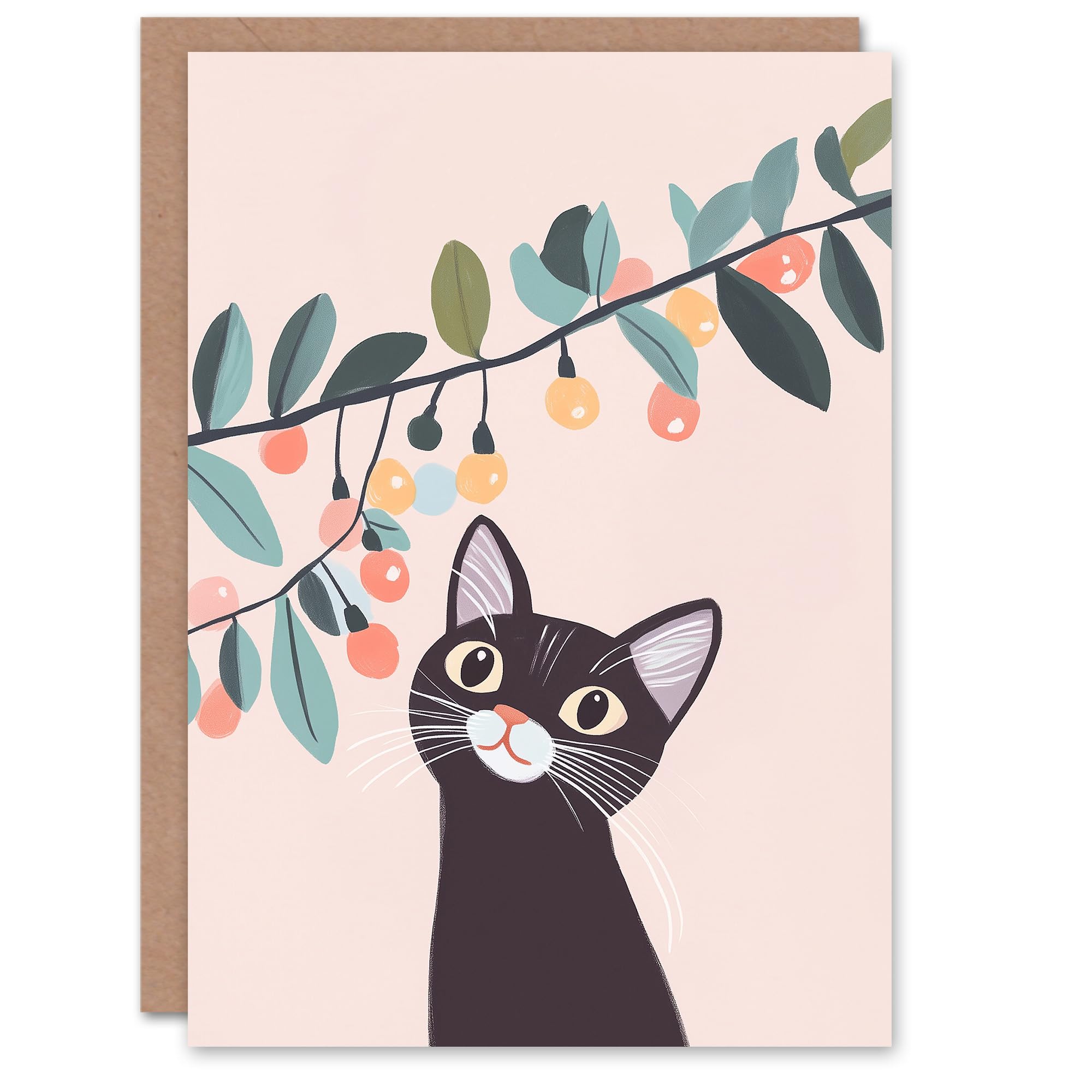 Wee Blue Coo Greeting Card Cute Kitten Sting Lights Pastel Colour Cat Lover Blank For Him Or Her Art Xmas Christmas Card