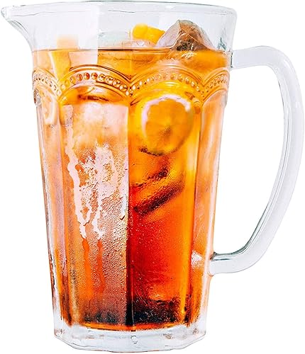 G Pearl Ridge - Jarra de vidrio para bebidas de 35 onzas, vidrio transparente soplado a mano, vaso de té helado vintage premium para refrescos, jugo