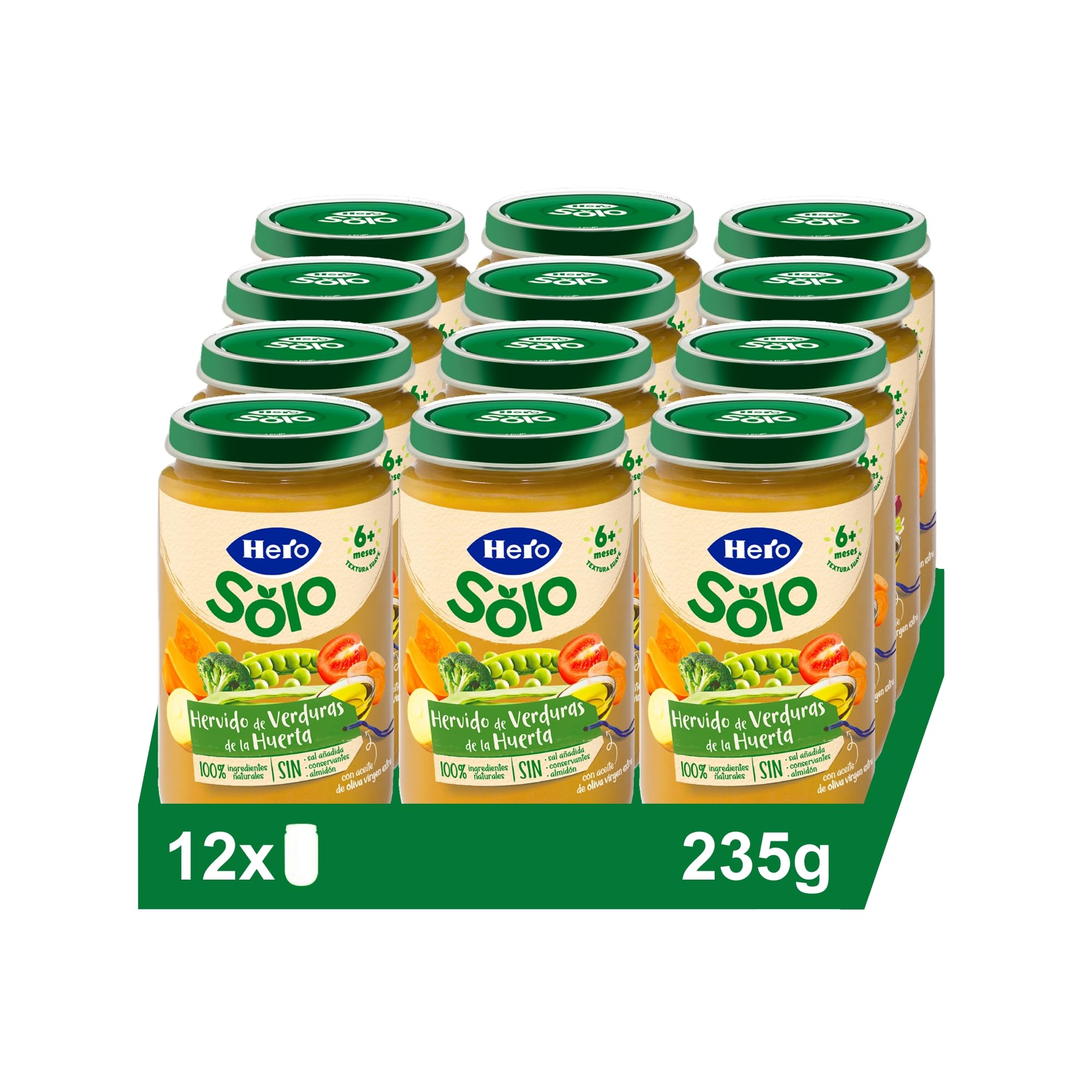 Hero Solo Tarrito Infantil Verduritas de la Huerta 235g Paquete de 12 Sin Aceite de Palma Sin Sal Añadida