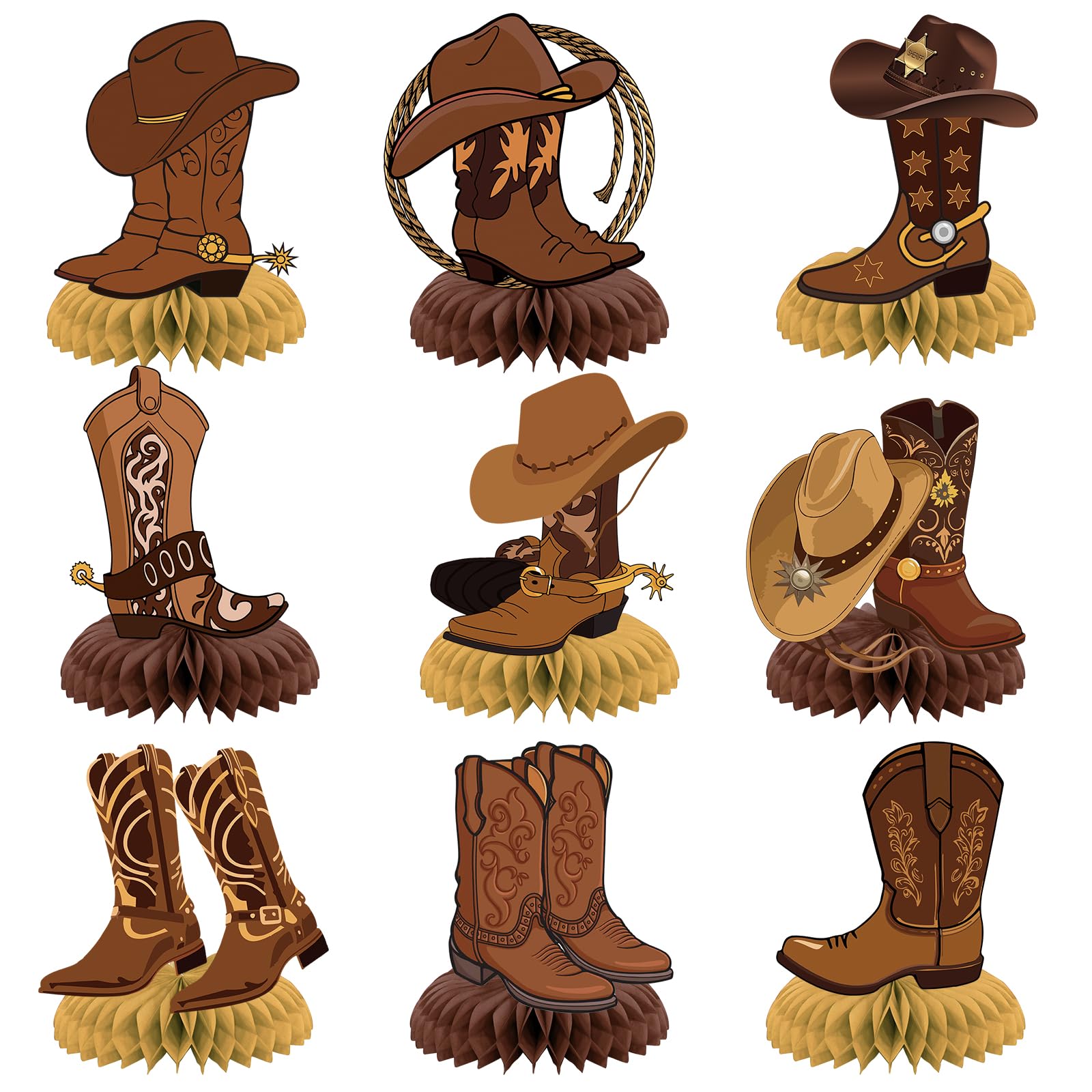 9 Pcs Western Party Decorations Western Cowboy Boot Centerpieces for Tables Cowboy Table Decorations Western Table Decor Supplies