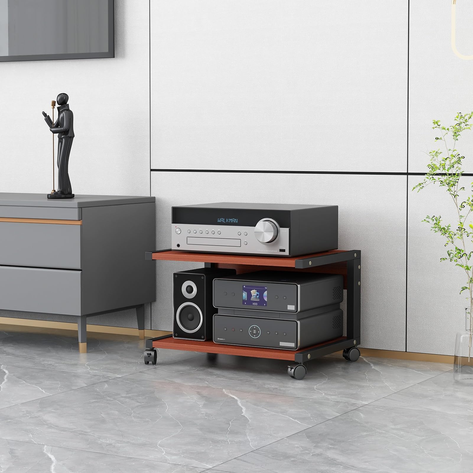 Supporto multimediale mobile a 2 livelli con ripiano multifunzione aperto per lettore DVD/TV box/console di gioco/accessori TV, armadio componente stereo audio-video (L, H 35 cm)