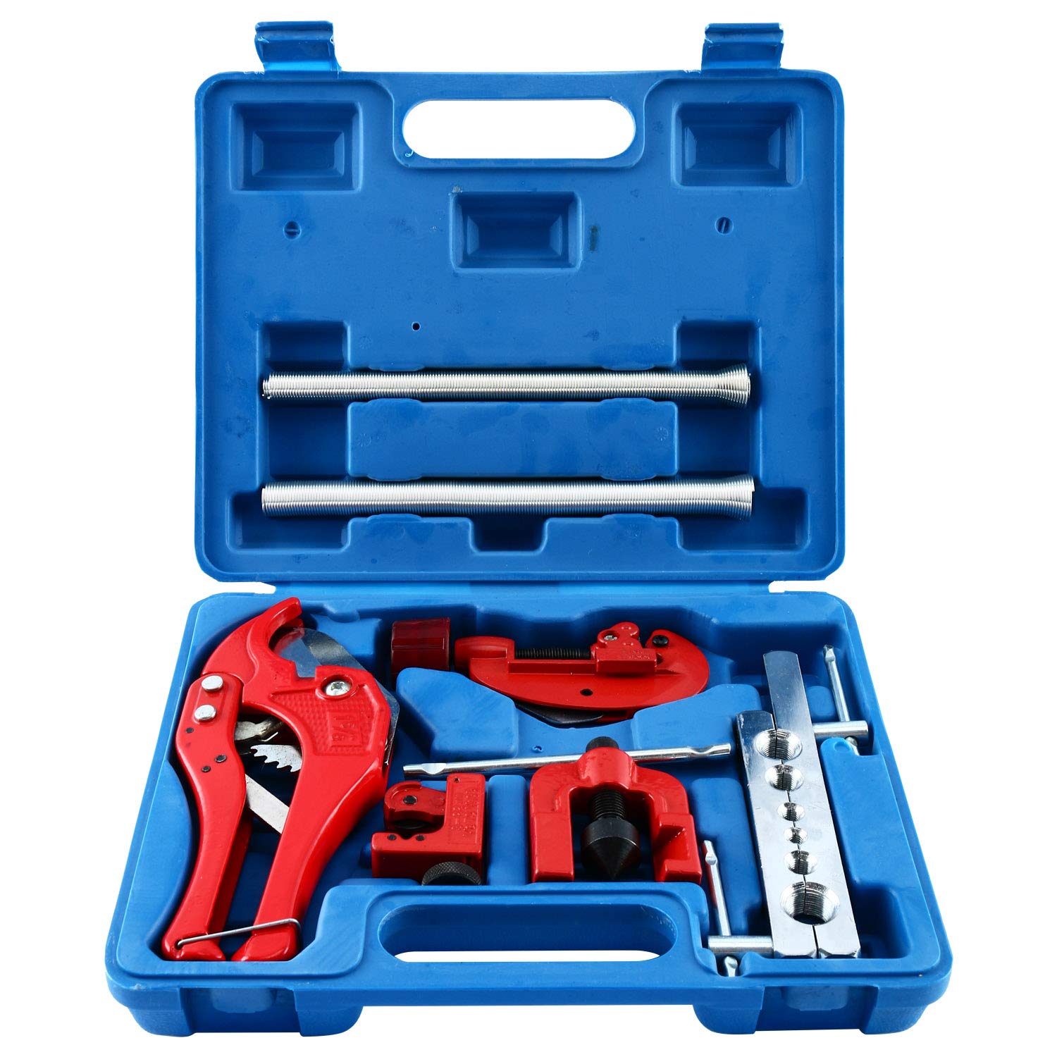 FreeTec 3 en 1 Abocardador Aire Acondicionado, 6-14 mm Abocardador Tubos de Freno, 6-12 mm Dobladoras de Tubo de Resorte, 3-42 mm Cortador de Tubos Cortatubos Cobre Aluminio PVC, 9 Piezas