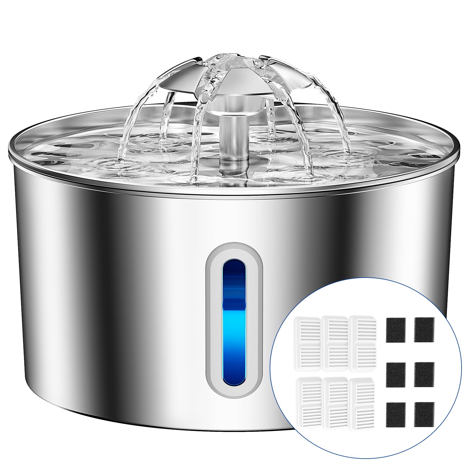 BalimoPet Cat Water Fountain for Drinking - 3.2L Cat Fountain Stainless Steel Flower Style, Silent Automatic Wired Pet Water Fountain Triple-Filter Water Fountain Cat Bowl 6 Filters 6 Sponges