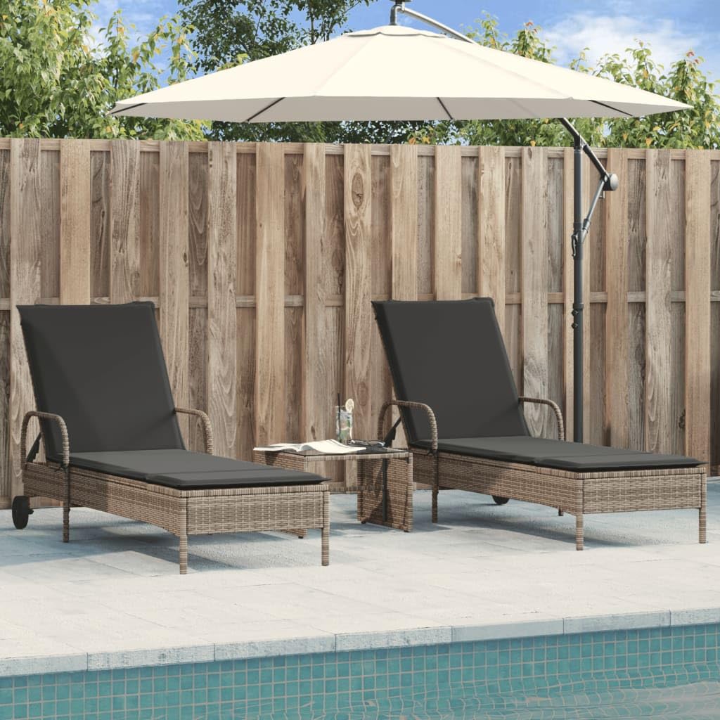 vidaXL Lettini Prendisole 2 pz con Cuscini Grigio in Polyrattan, lettino prendisole con ruote, lettino prendisole, lettino da giardino
