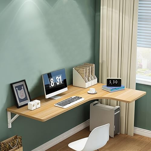 AMSXNOO Mesa plegable montada en la pared, escritorio plegable de madera resistente para espacio pequeño, estación de trabajo multifuncional en