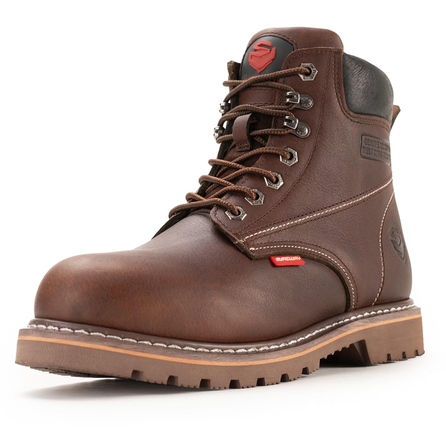 SUREWAY6” Mens Soft Toe Work Boots for Men,Goodyear Welt,Extremely Comfortable Durable Proved,Superior Oil/Slip Resistant,Thicker Full Grain Leather,EH Safety Industrial Construction Boots