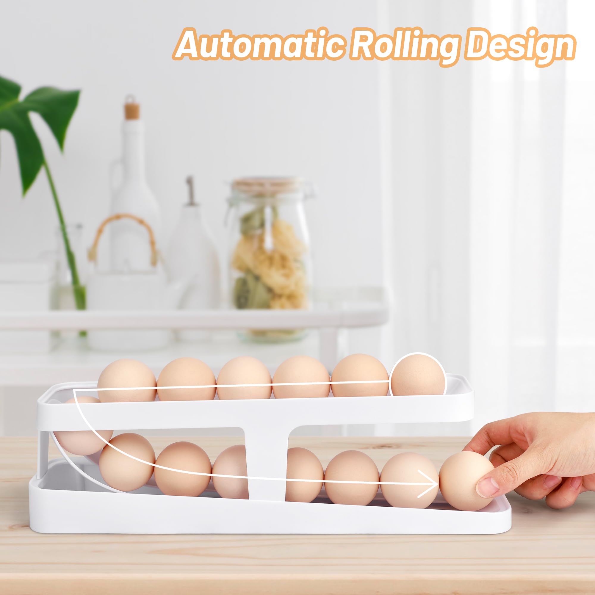 Portauova Per Frigorifero A 2 Livelli - Distributore Automatico Rotolante, In PP, Bianco, Risparmio Spazio