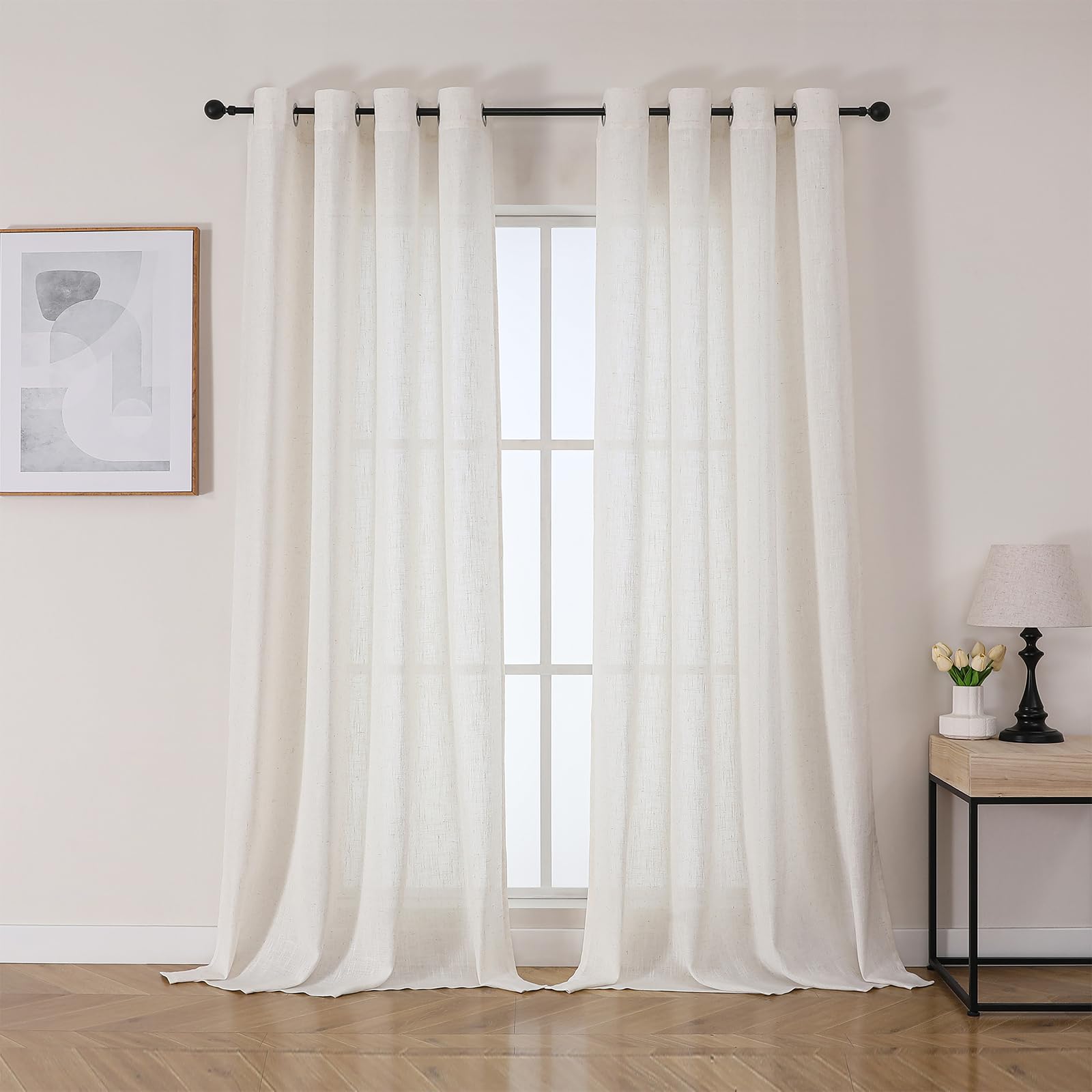 Tende in voile con occhielli Joydeco 260x140 cm bianco effetto lino set da 2 pezzi per camera da letto soggiorno