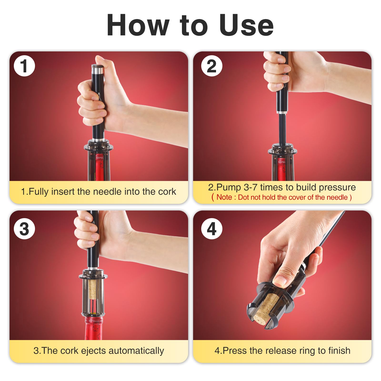 Quntis Cavatappi per Vino, Apribottiglie Vino di Pompa Pressione Aria Cavatappi Portatile Inox, con cappuccio protettivo Regali Natale Uomini Donne Accessori Vino per Feste Vacanze Casa Cucina