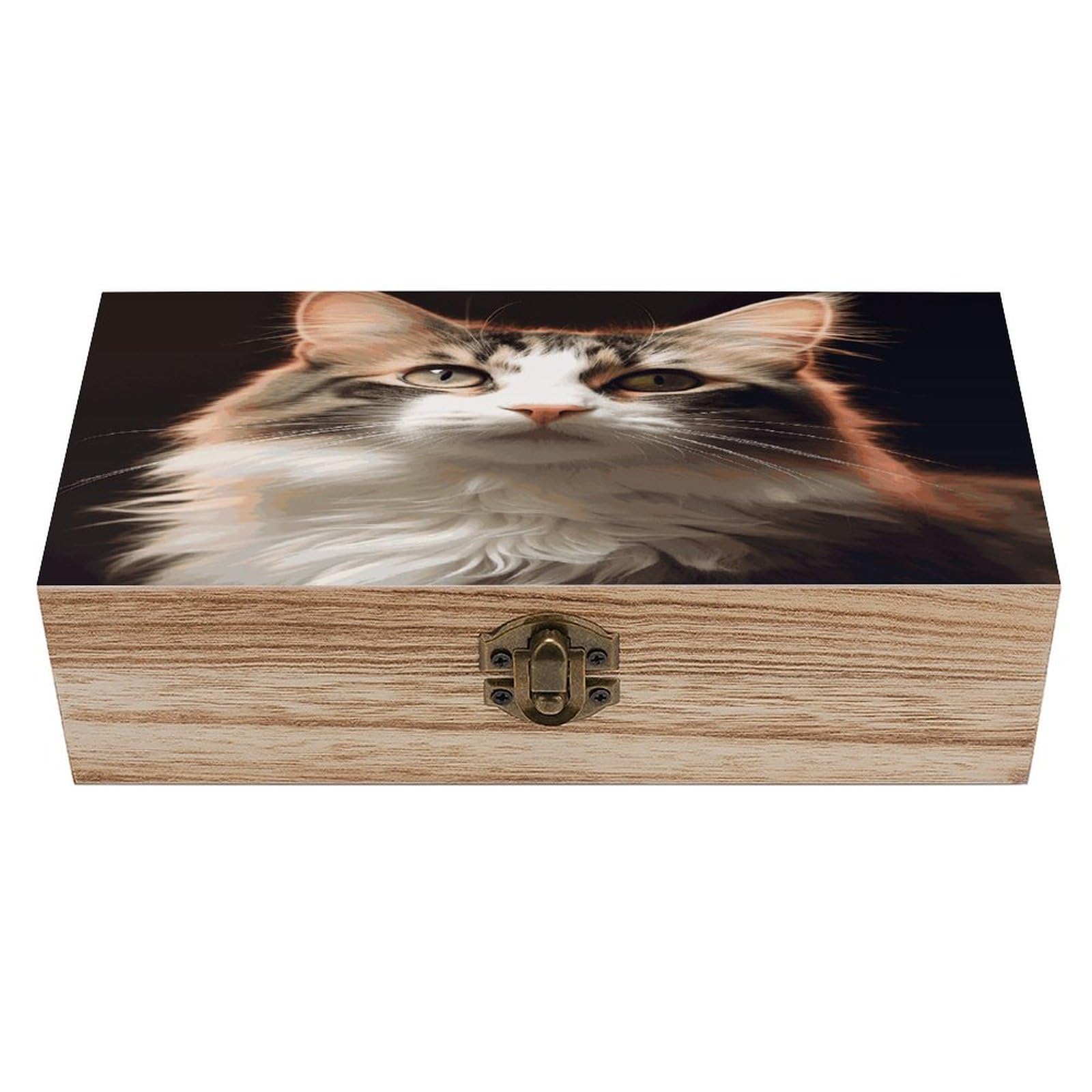 FekiLoot Cat Wooden Box with Hinged Lid Vintage Storage Box Beautifully Keepsake Boxes Jewellery Organiser & Trinket Holder Unique Gift Ideas for Men & Women