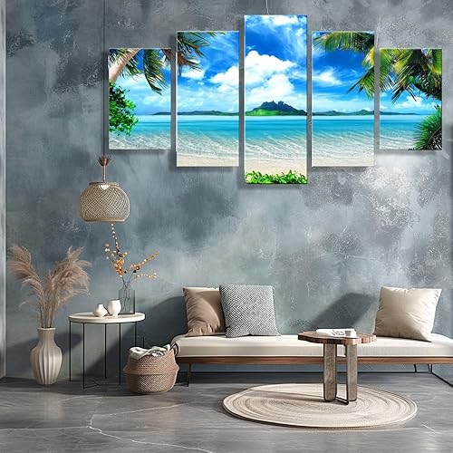 Miniatura 10 de SZ - Lienzo decorativo para pared en cascada para sala de estar, 5 piezas de impresiones de estanque relajante en bosque tropical (montaje con