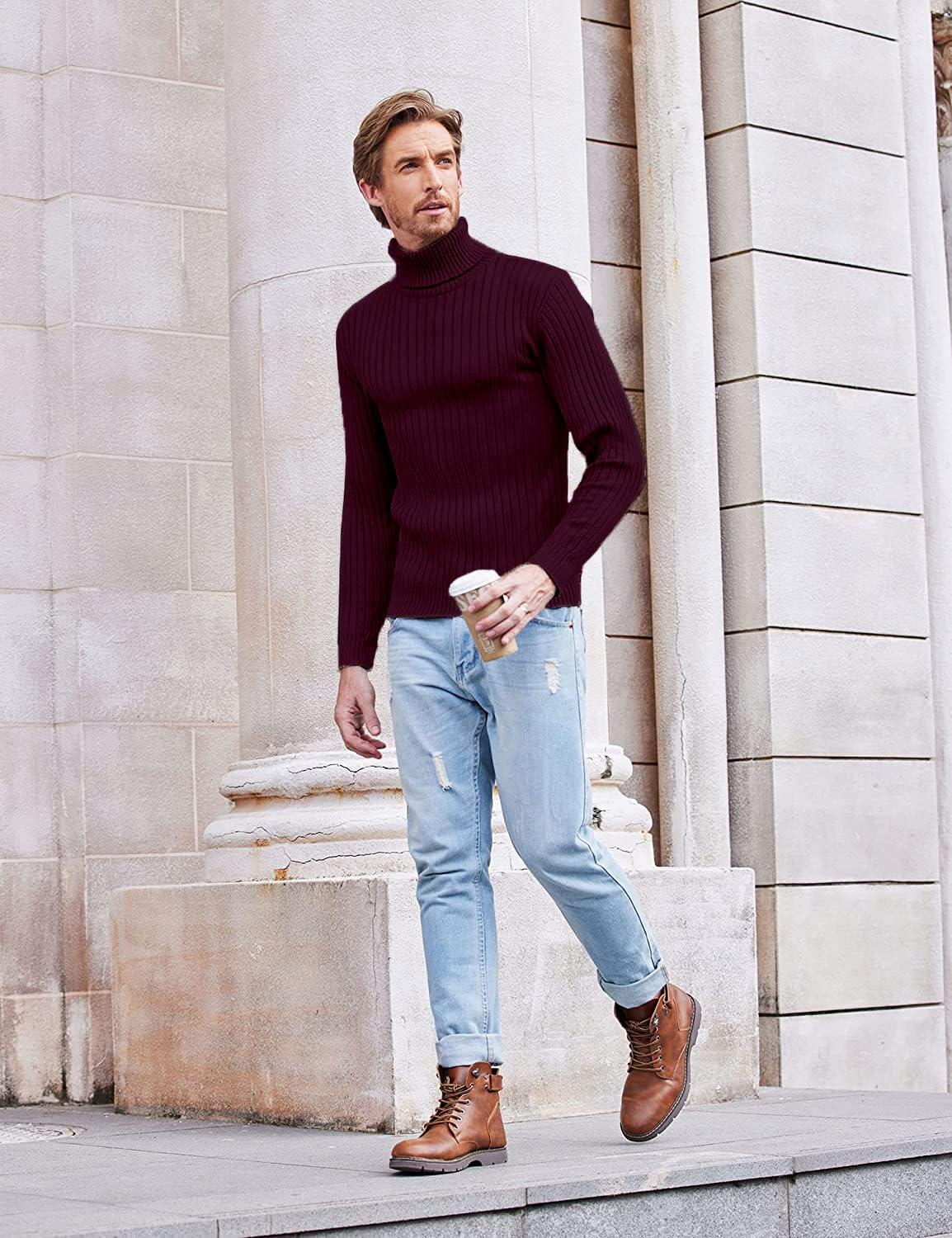 DENIMHOLIC Men's Turtle Neck Sweaters for Men, high Neck Sweaters for Men (in, Alpha, L, Wine) - Image 5 thumbnail