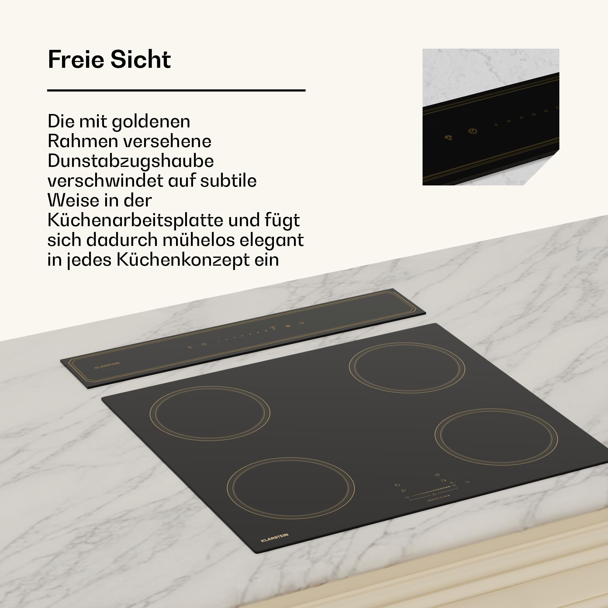 Klarstein Victoria Downdraft Dunstabzugshaube, A Energieeffizienz, 713,8 m³/h, 52 dB, Touchscreen, LED, Schwarz