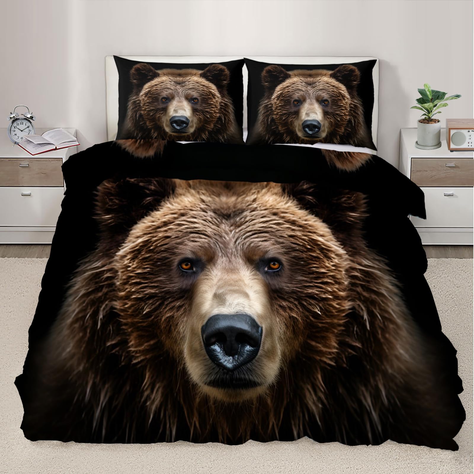 Parure de lit avec housse de couette motif ours brun respirant grand lit 260x220 cm