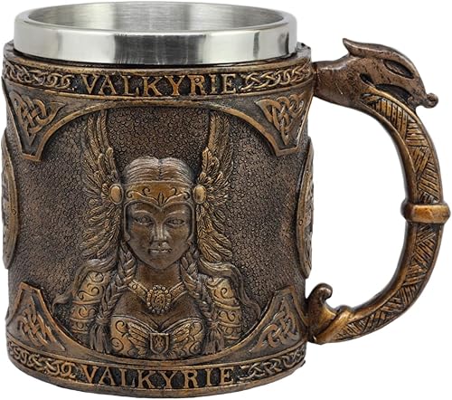 Miniatura 4 de Ebros Gift Taza de café con diseño de diosa vikinga de mitología nórdica, valquiria, taza de resina, jarra de cerveza con forro de acero inoxidable