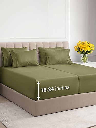 Sábanas de bolsillo extra profundas, juego de sábanas de 7 piezas, sábanas de tamaño King dividido, bolsillo profundo, sábanas de cama extra disponible en Yaxa Peru