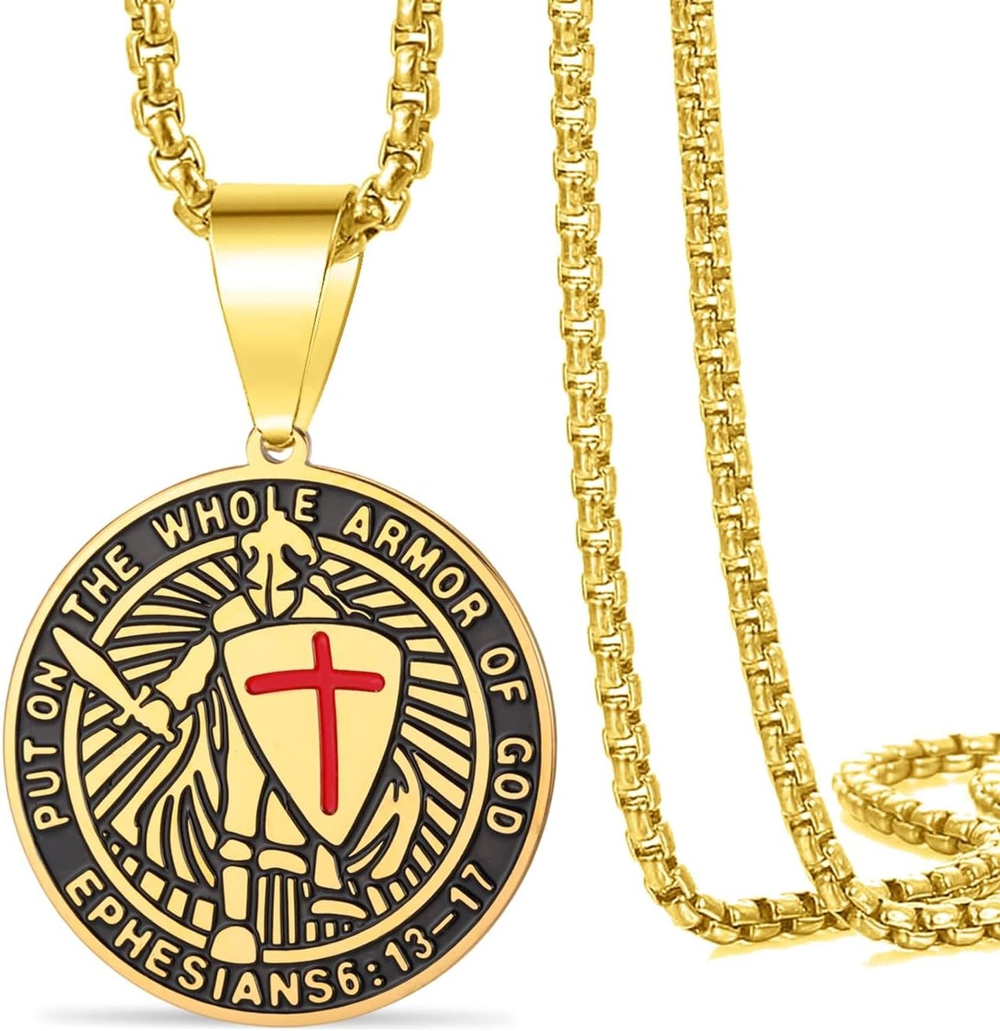 Faozhuo Cross Pendant Necklace for Men Knights Templar Armor Christian Crusader Medieval Warrior Jewelry Religious Protection, Gold 2