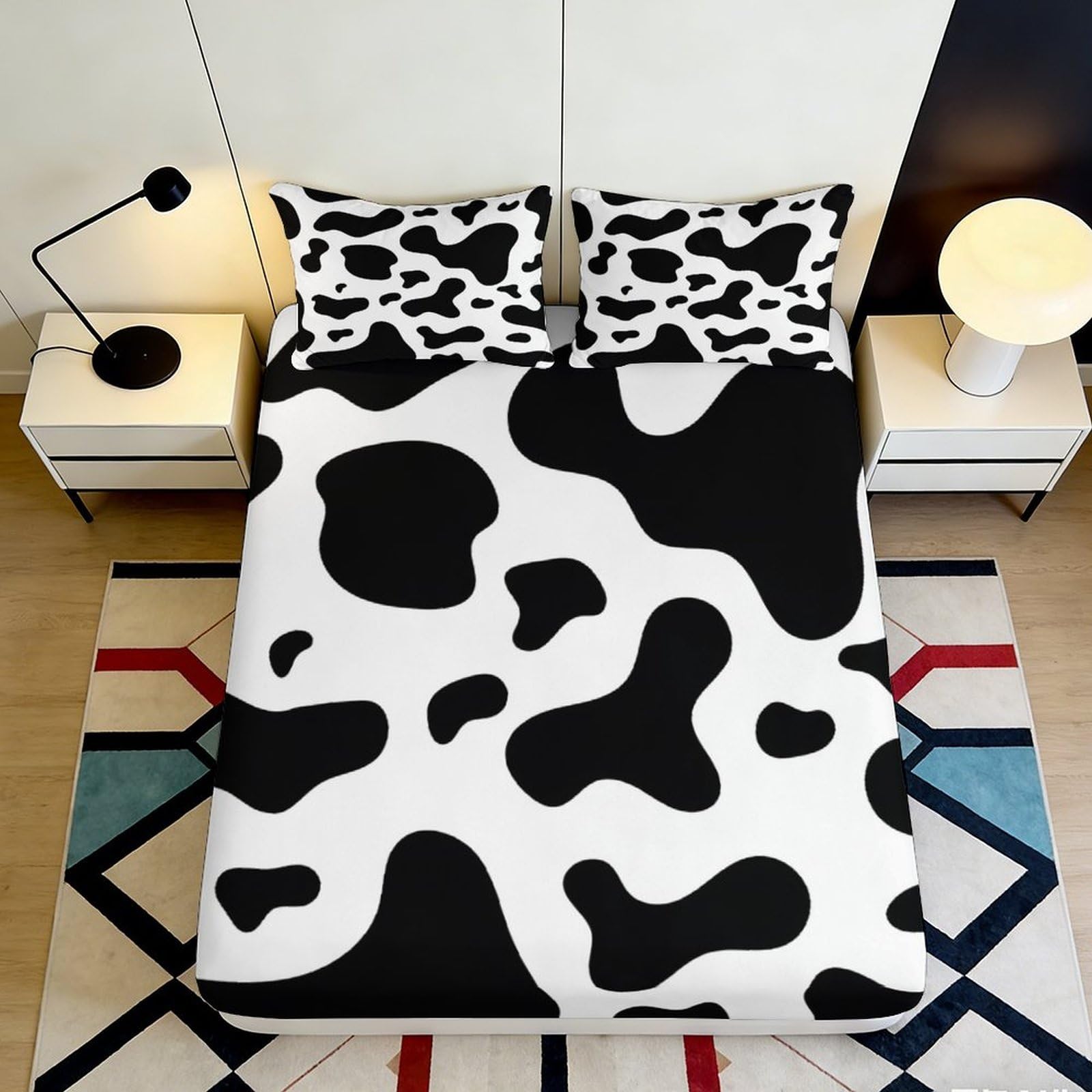 Jwndfkpvxzgl Style-10 3D Printed Cow Pattern Fitted Sheet Microfiber Soft Black White Mattress Cover For Bedroom Guest Room Decor 90X200x25cm