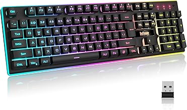 RedThunder K10 Wireless Gaming Keyboard, Rechargeable 3000mAh 2.4G LED Backlit Wireless Keyboard, Ergonomic Keyboard with Mechanical Feeling Keys for PC PS4 Xbox One Mac, Teclado Gamer, Black