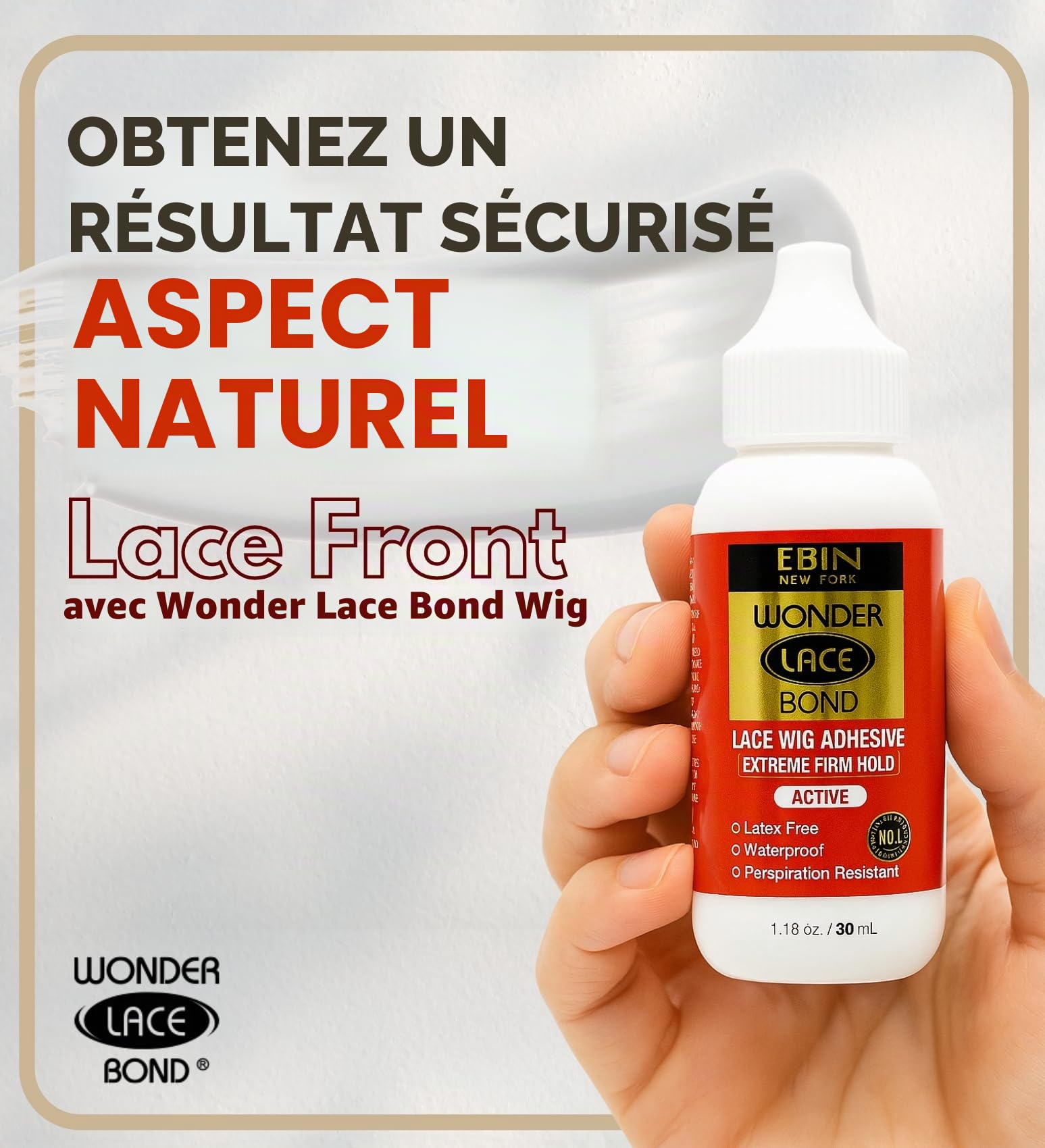 EBIN NEW YORK Wonder Lace Bond tenue ferme extrême 1,18 oz - formule améliorée sans résidus facile à appliquer séchage rapide imperméable sans latex résistant à la transpiration