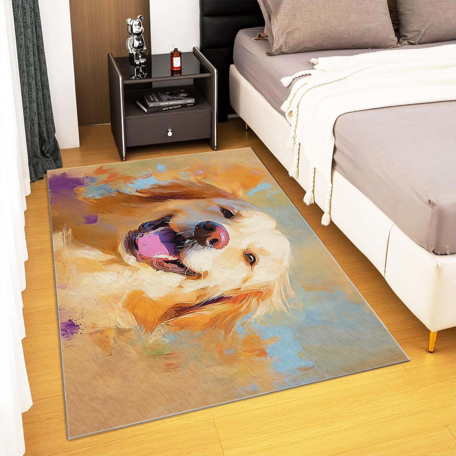 Generisch Teppich Wohnzimmer Ölgemälde Hund Teppich Flauschig Schlafzimmer Teppich Weich Esszimmer Teppich, Kurzflor Outdoor Teppich, Waschbarer Teppiche, rutschfest Teppich, 120 x 170 cm