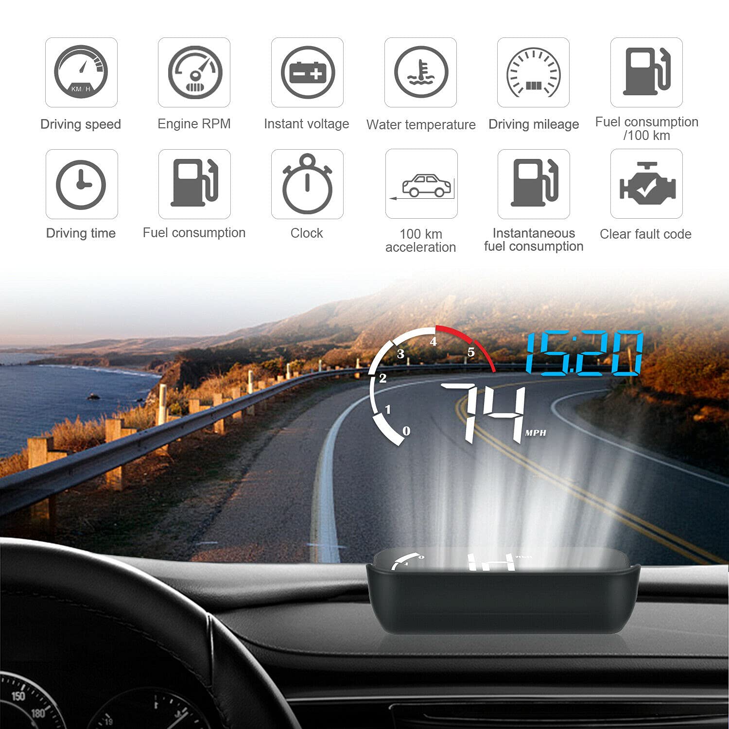 Affichage HUD de voiture, compteur de vitesse numérique de projecteur d'affichage tête haute de voiture avec écran d'affichage HD de 5,5 pouces